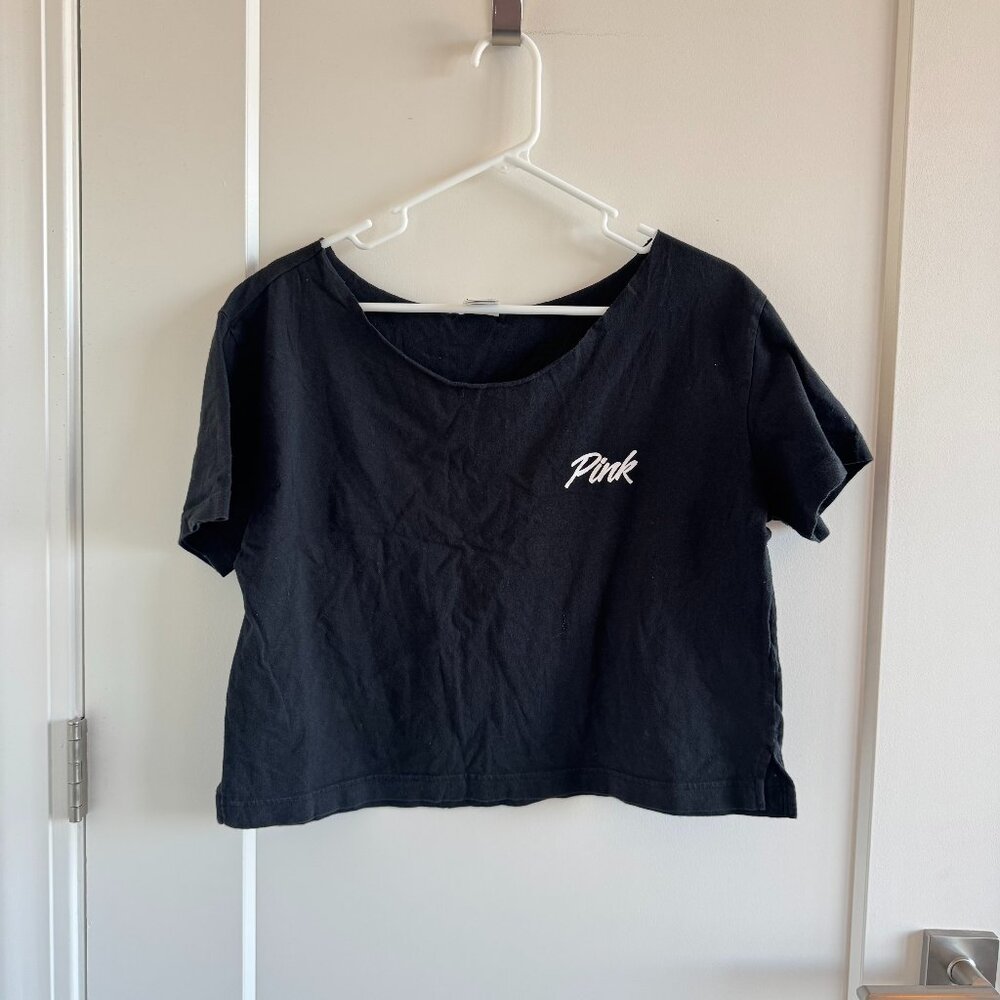 Victoria's Secret PINK crop black boat neck top in size M